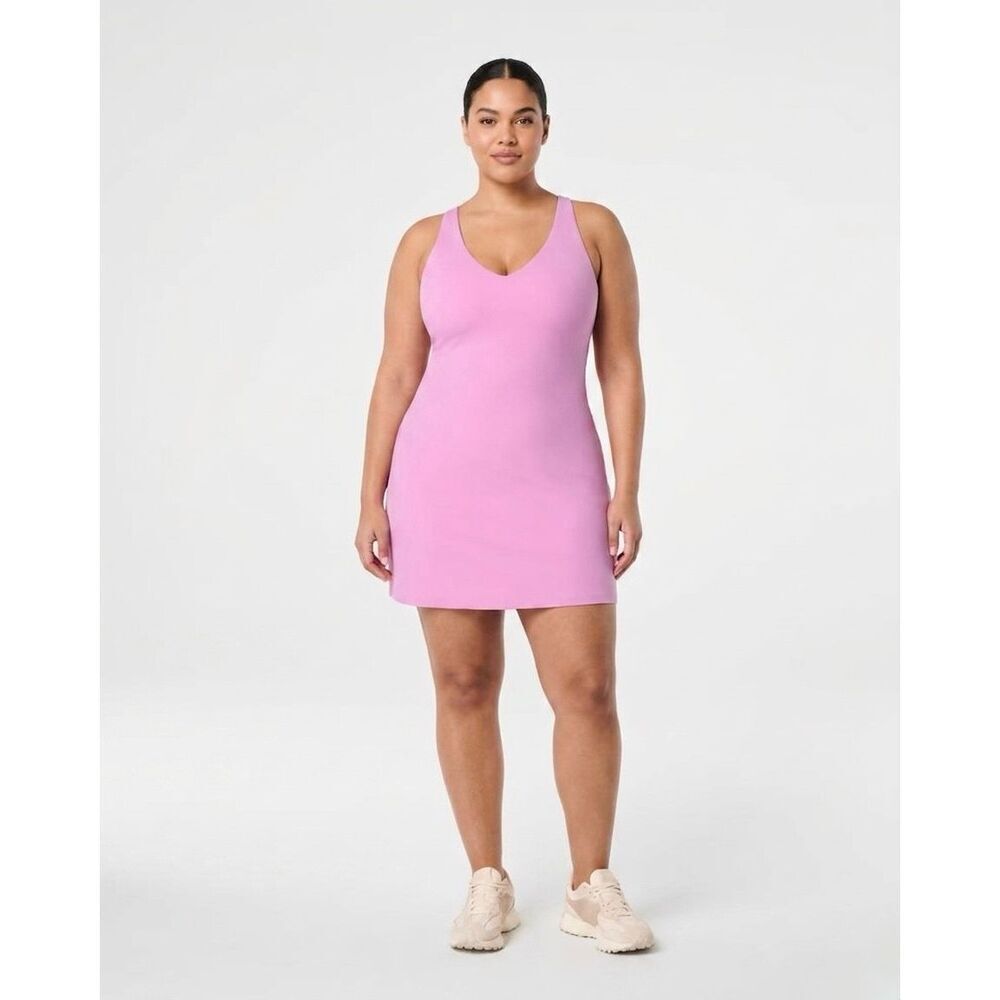 SPANXshape Get Moving V-Neck Athleisure Dress In Pink Petunia Size 1X - Picture 2 of 11